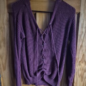 Love By Design V-Neck Lace-Up Sweater - Burgundy